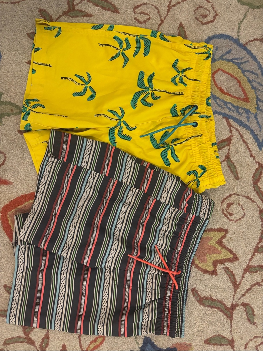 Old Navy Yellow Palm Print & Multicolor Striped Swim Shorts - Pack